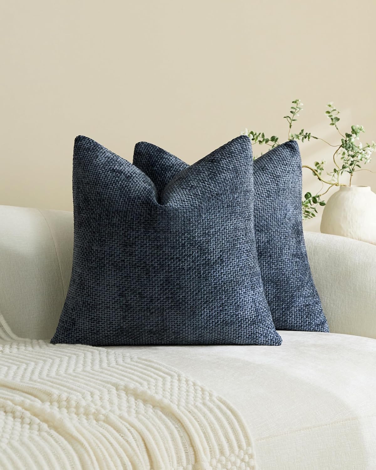 Chenille Grid - European Pillowcases - Pack of 2 - Midnight, 65cm x 65cm