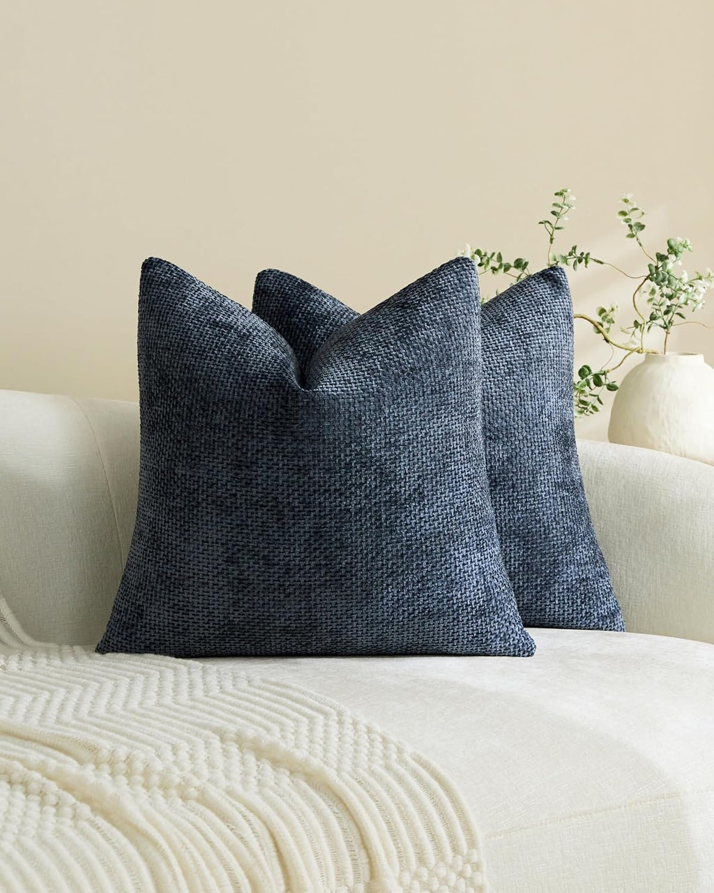Chenille Grid Cushion Covers - Pack of 2 - Midnight, 50cm x 50cm