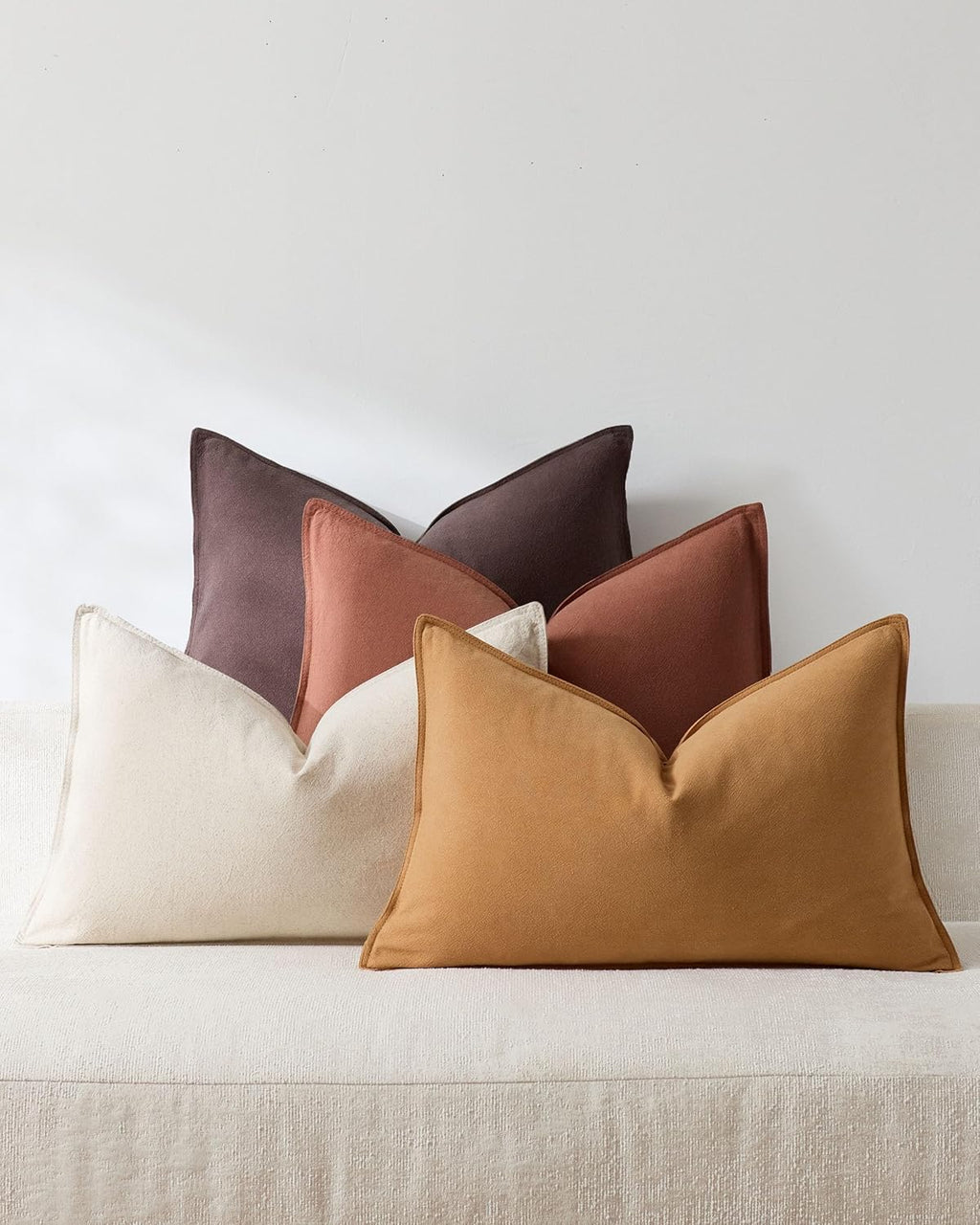 Linen & Cotton Blend Cushion Covers - Pack of 4 - Warm Brown, 30cm x 50cm