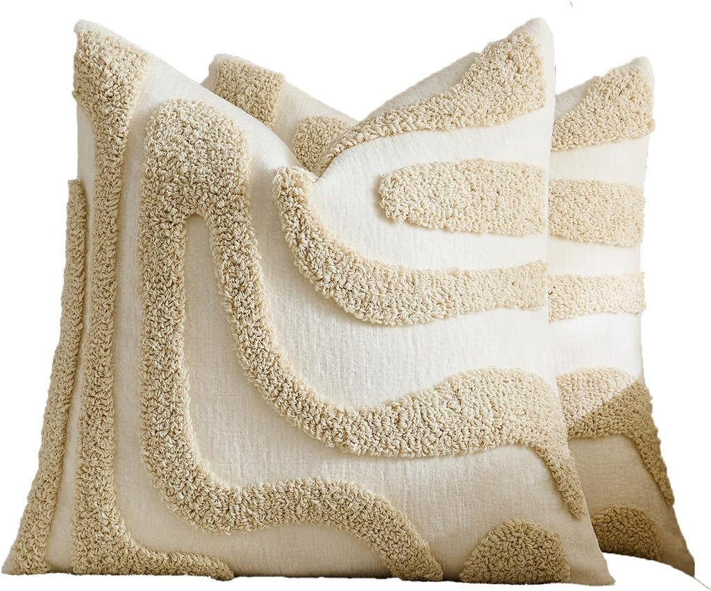 Tufted Wave Cushion Covers Set of 2, Beige, 45 x 45 cm