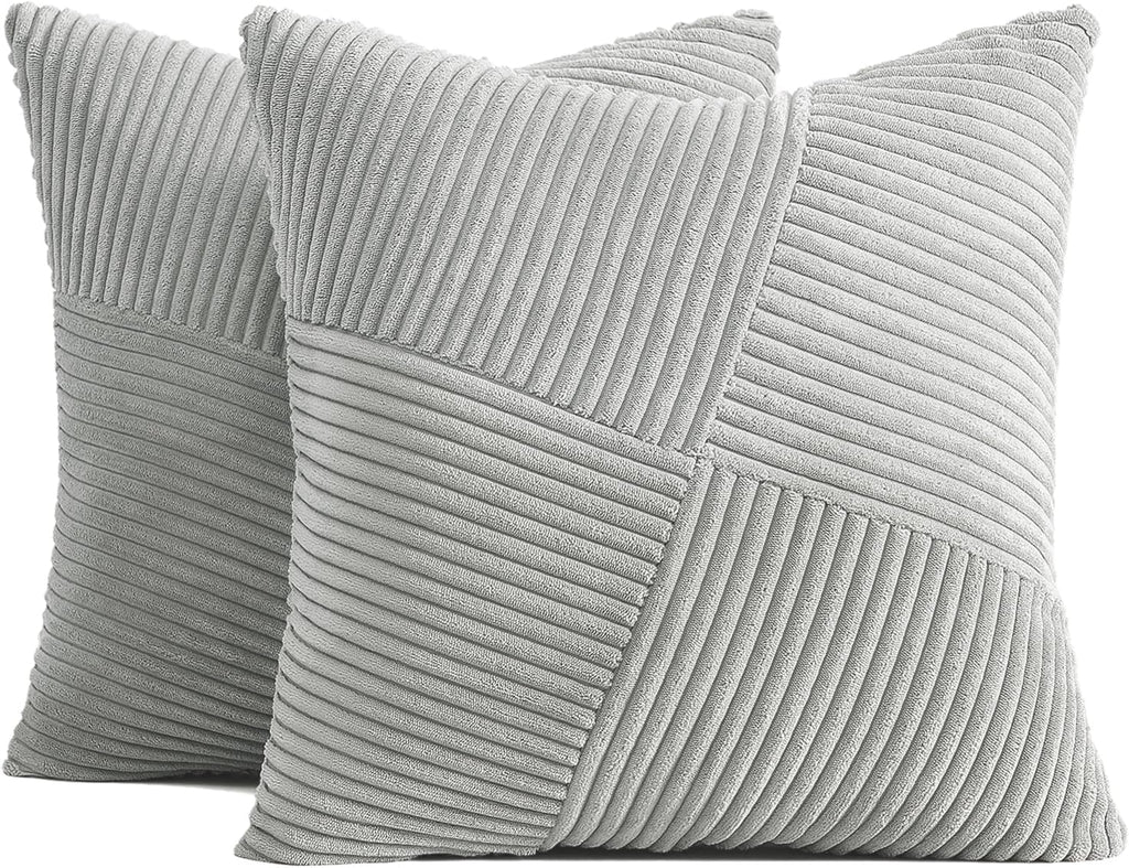 Corduroy Windmill-Inspired Cushion Covers - Twin-Pack - Light Grey - 45cm x 45cm