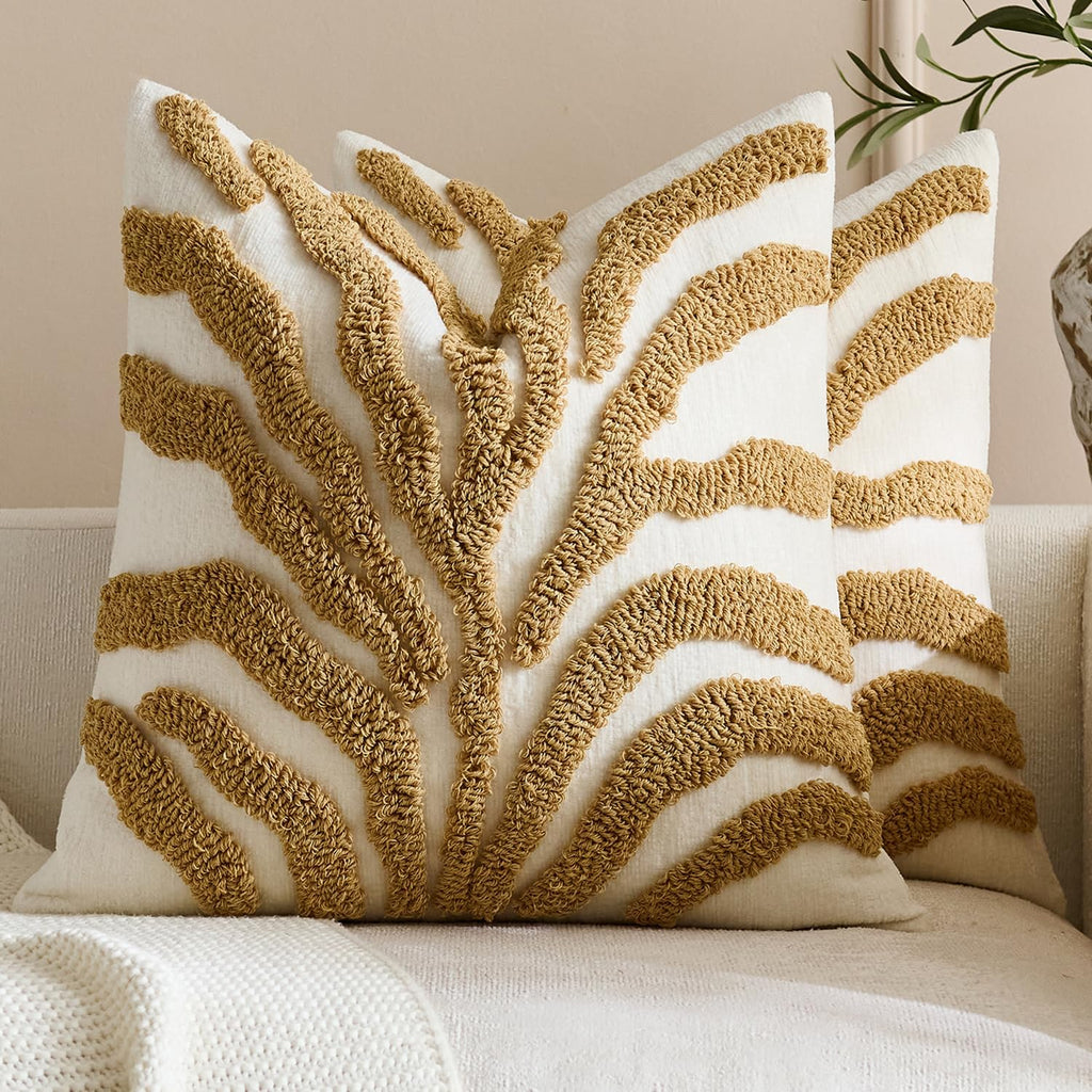 Tufted Leaf Cushion Covers - Twin-Pack - Mustard, 45cm x 45cm