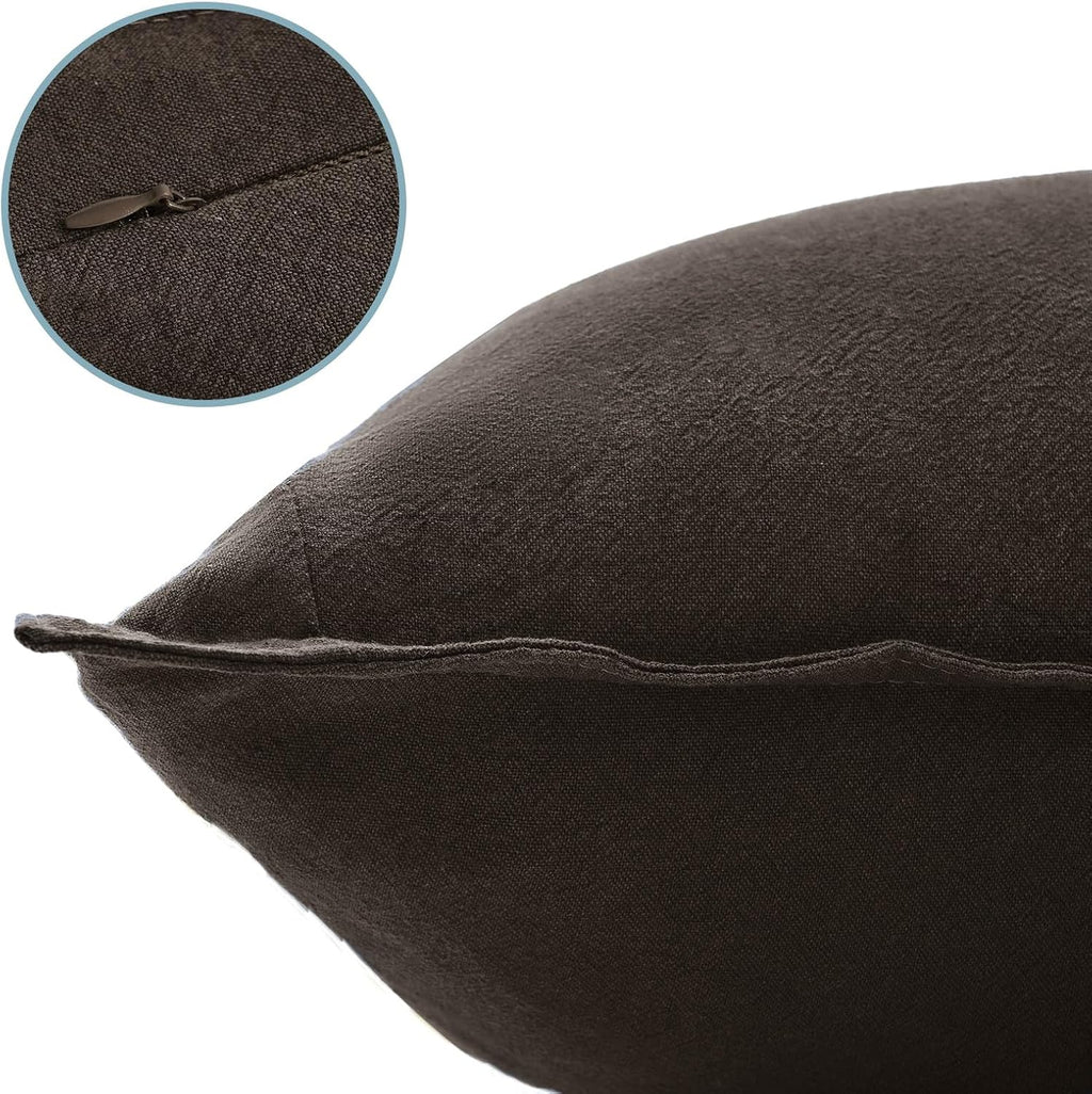 Linen-Cotton European Pillowcases - Soft & Breathable with Hidden Zipper Design - Dark Brown, 65x65cm
