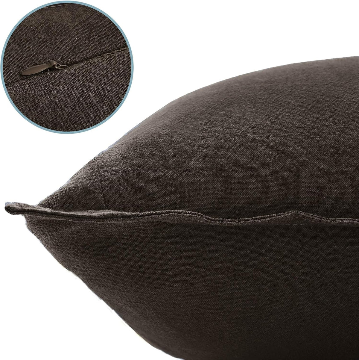 Linen-Cotton European Pillowcases - Soft & Breathable with Hidden Zipper Design - Dark Brown, 65x65cm