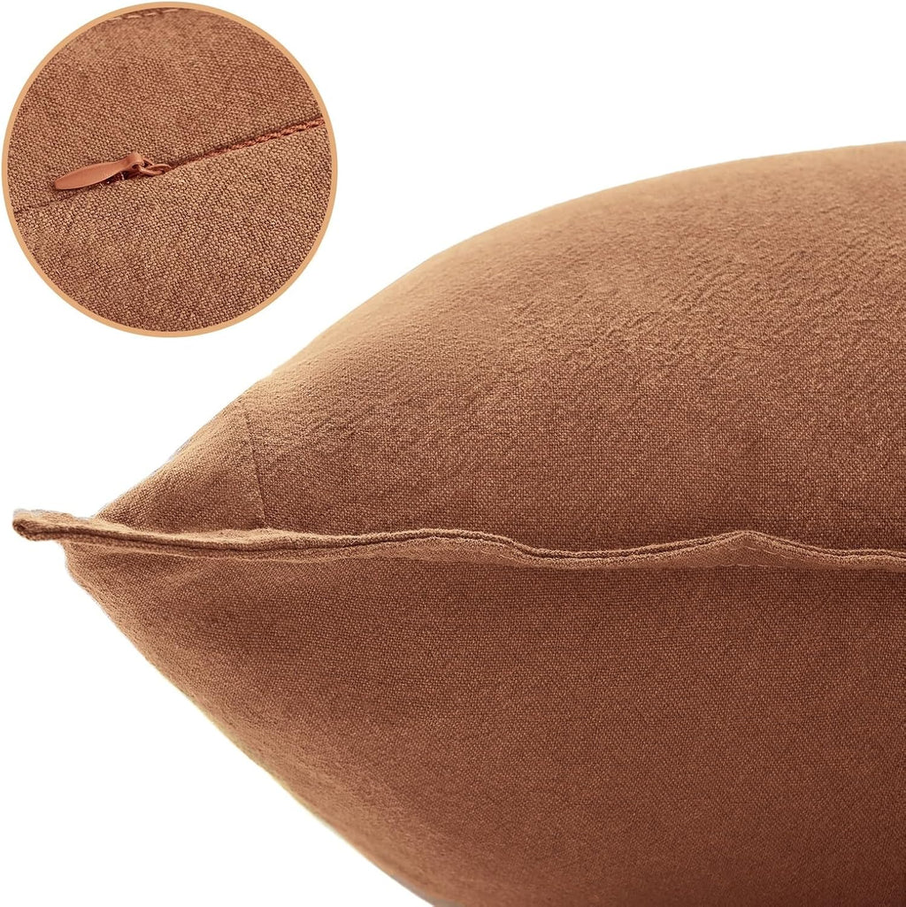 Linen-Cotton European Pillowcases - Soft & Breathable with Hidden Zipper Design - Terracotta, 65x65cm