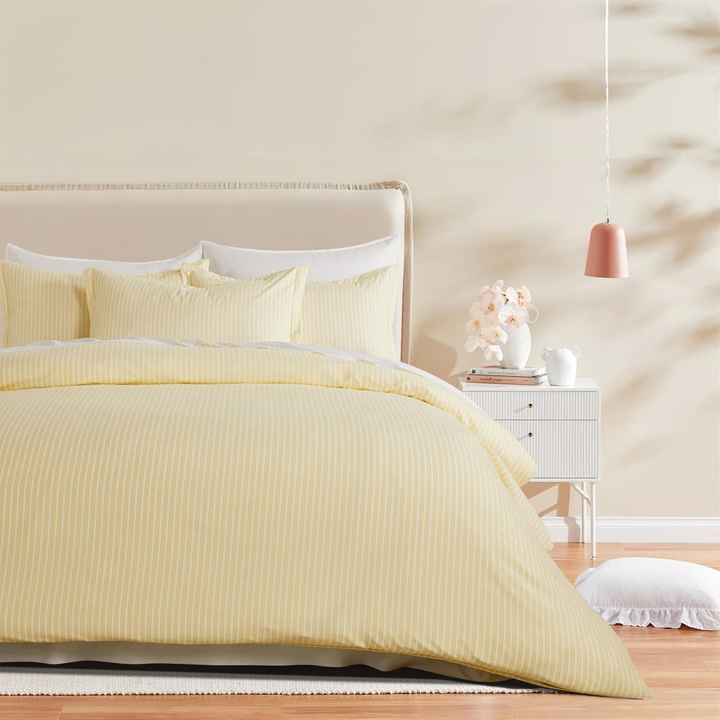 Yarn-Dyed Microfibre Stripe Quilt Cover Set - Yellow