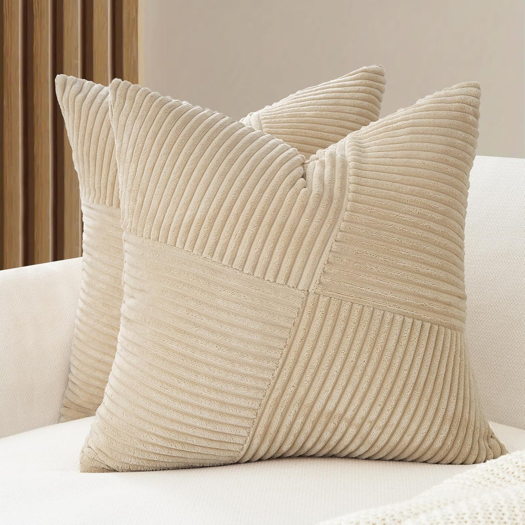Corduroy Windmill-Inspired Cushion Covers - Twin-Pack - Beige - 45cm x 45cm