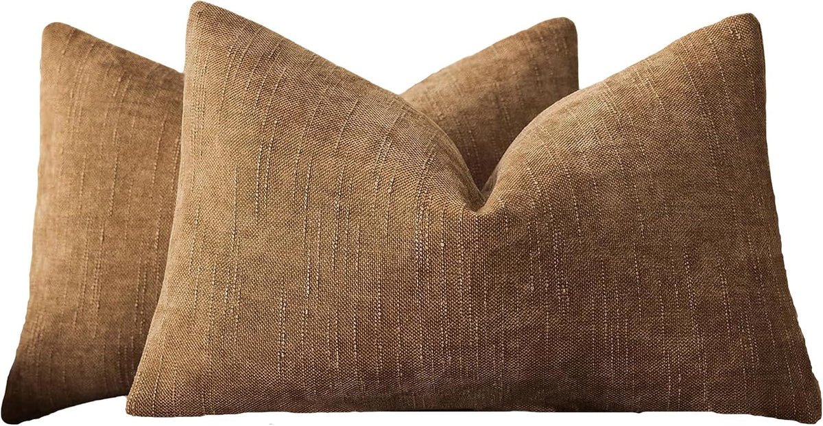 Chenille Haze-Textured Cushion Covers - Pack of 2 - Mocha Mousse, 30cm x 50cm