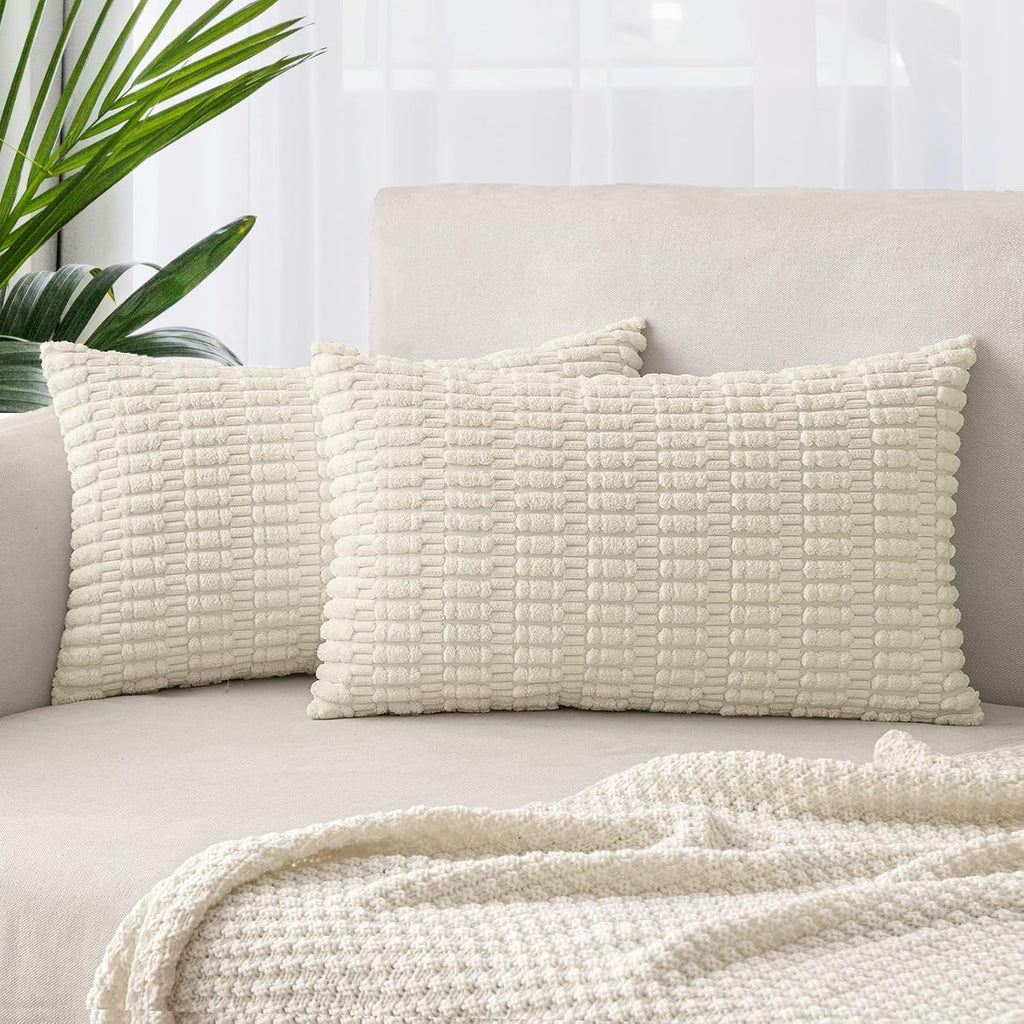 Boho Corduroy Cushion Covers - Twin-Pack - Cream - 30cm x 50cm