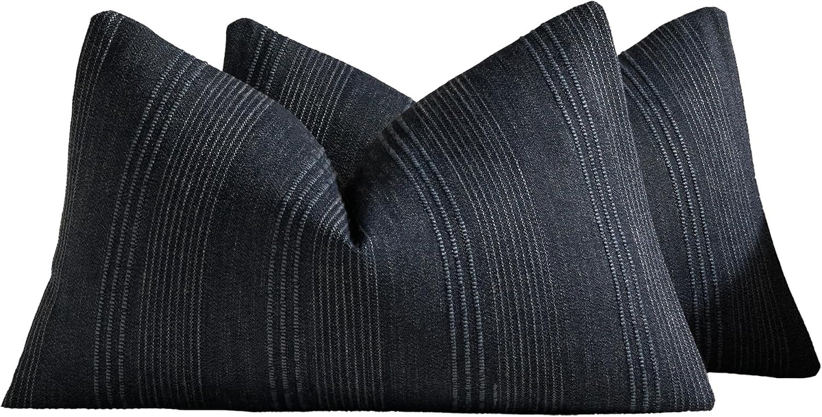 Linen Blend Striped Cushion Covers, Set of 2, Blue, 30x50cm