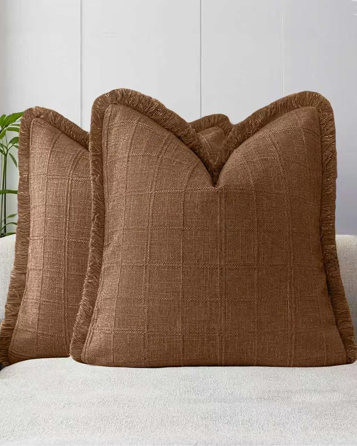 Linen-Look Cushion Covers - Twin-Pack - Cinnamon, 45cm x 45cm