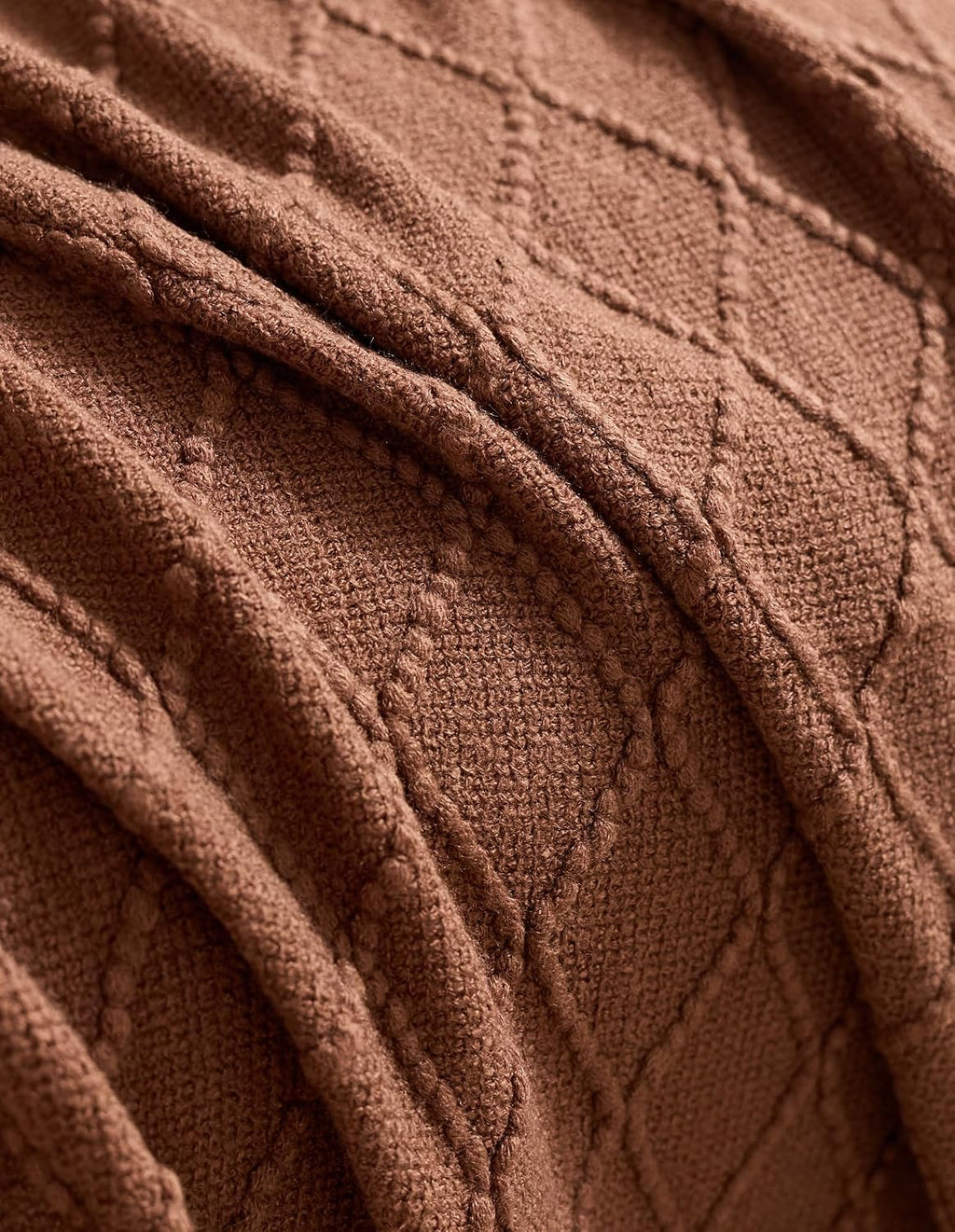 Micro Plush Diamond Knitted Throw Blanket, Brown