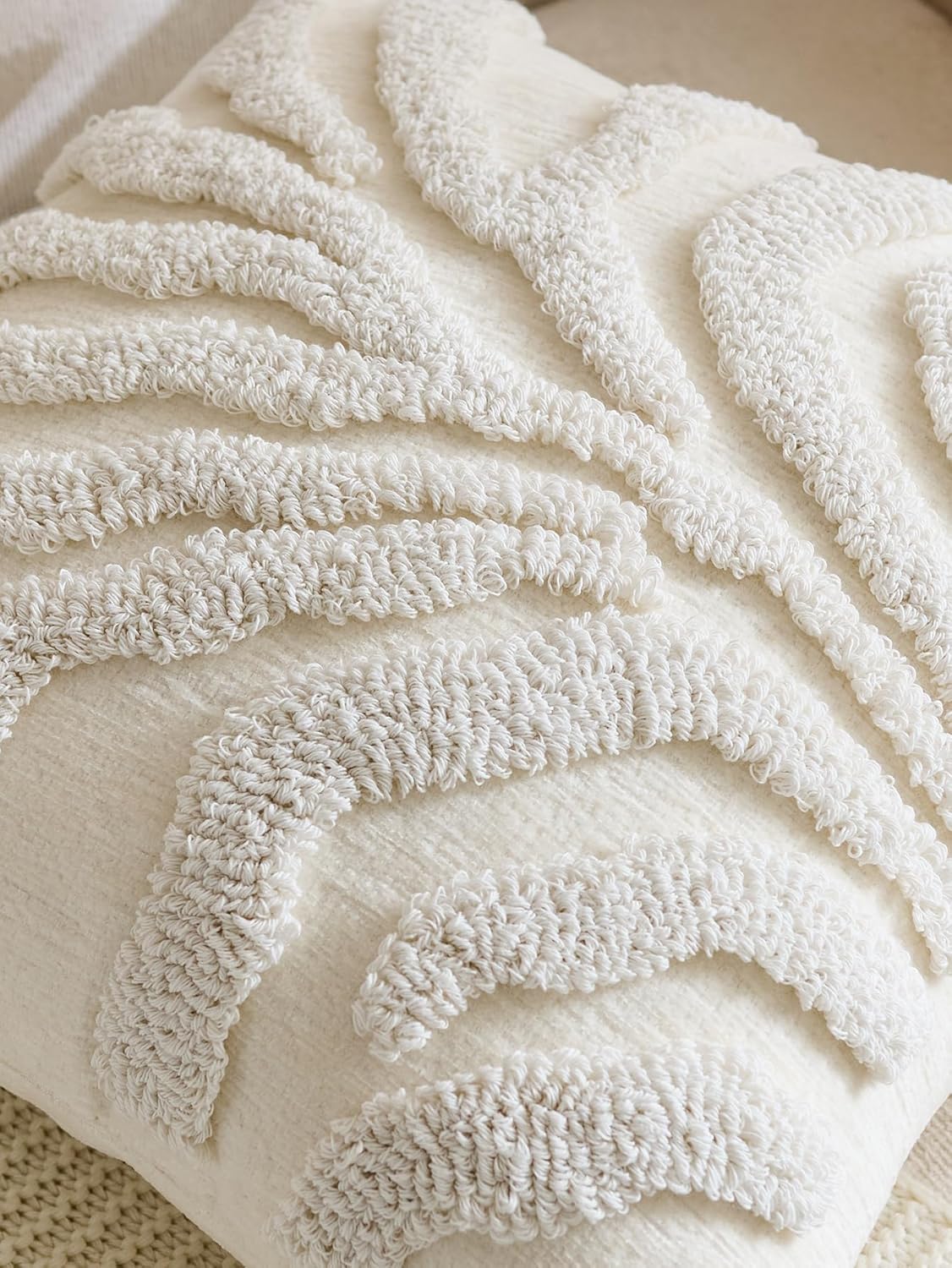 Tufted Leaf Cushion Covers - Twin-Pack - Snow, 45cm x 45cm