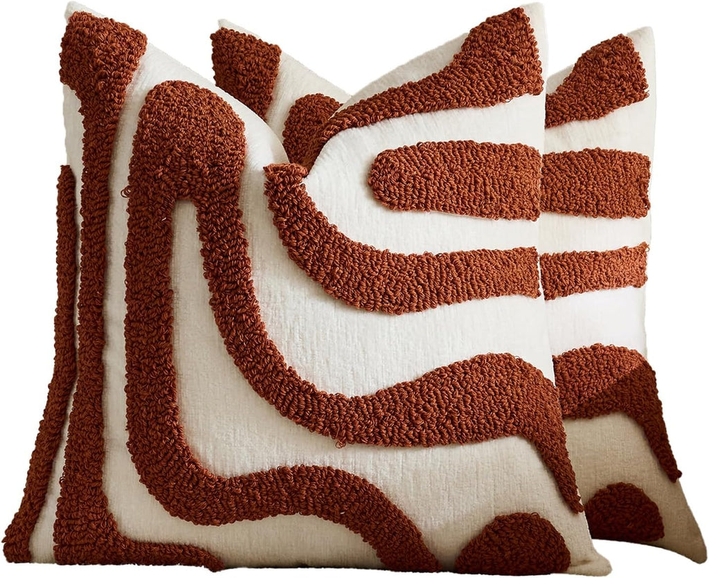 Tufted Wave Cushion Covers Set of 2, Rust, 45 x 45 cm