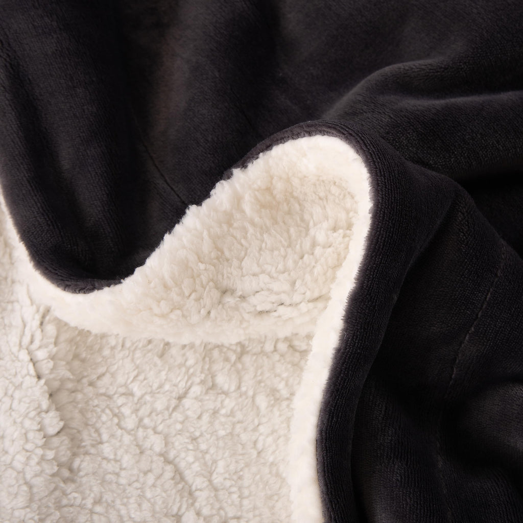 Microfibre Teddy Sherpa Throw Blanket - Charcoal