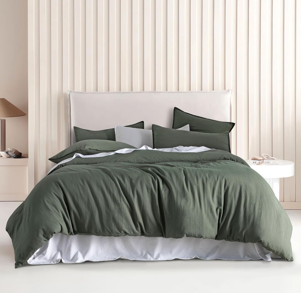 Vintage Washed Microfibre Quilt Cover Set - Khaki Green