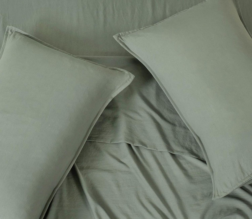 Vintage Washed Microfibre Quilt Cover Set - Khaki Green