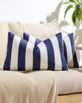 Striped Outdoor Waterproof Cushion Covers Navy Blue 30x50cm
