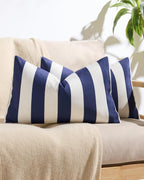Striped Outdoor Waterproof Cushion Covers Navy Blue 30x50cm