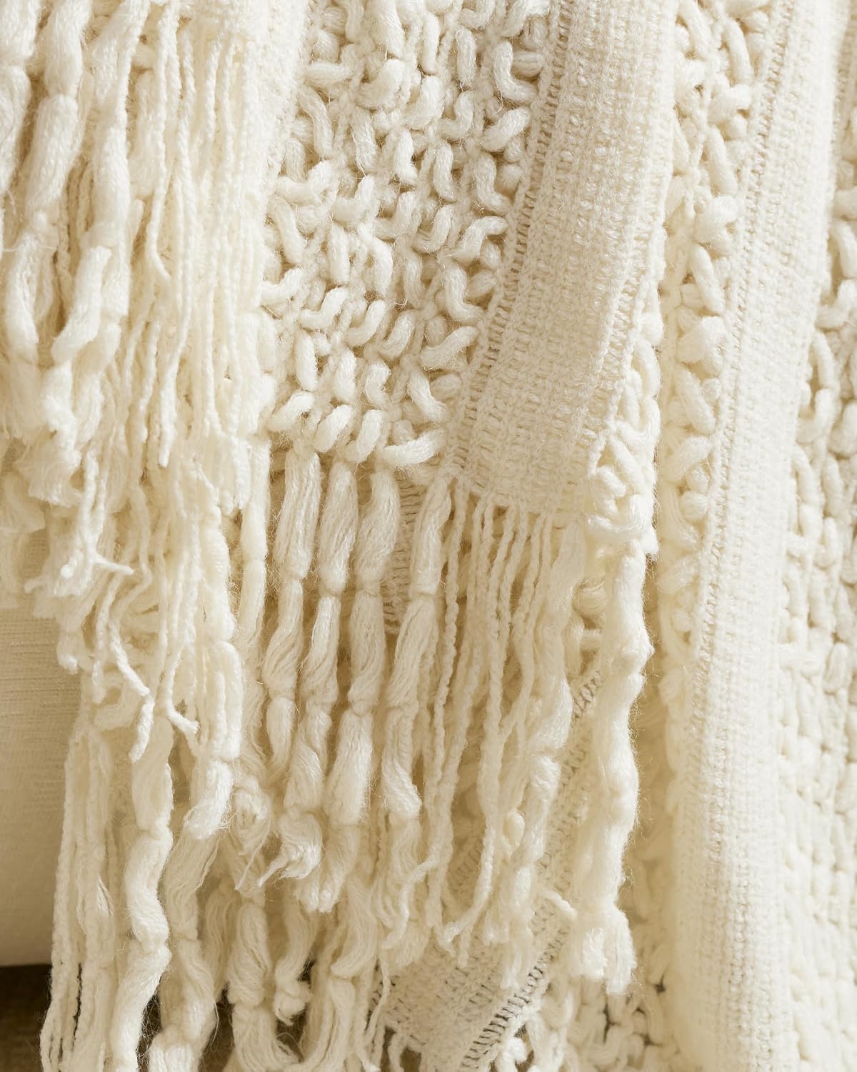 Boho Open-Knitted Throw - Sage Green, 130x170cm