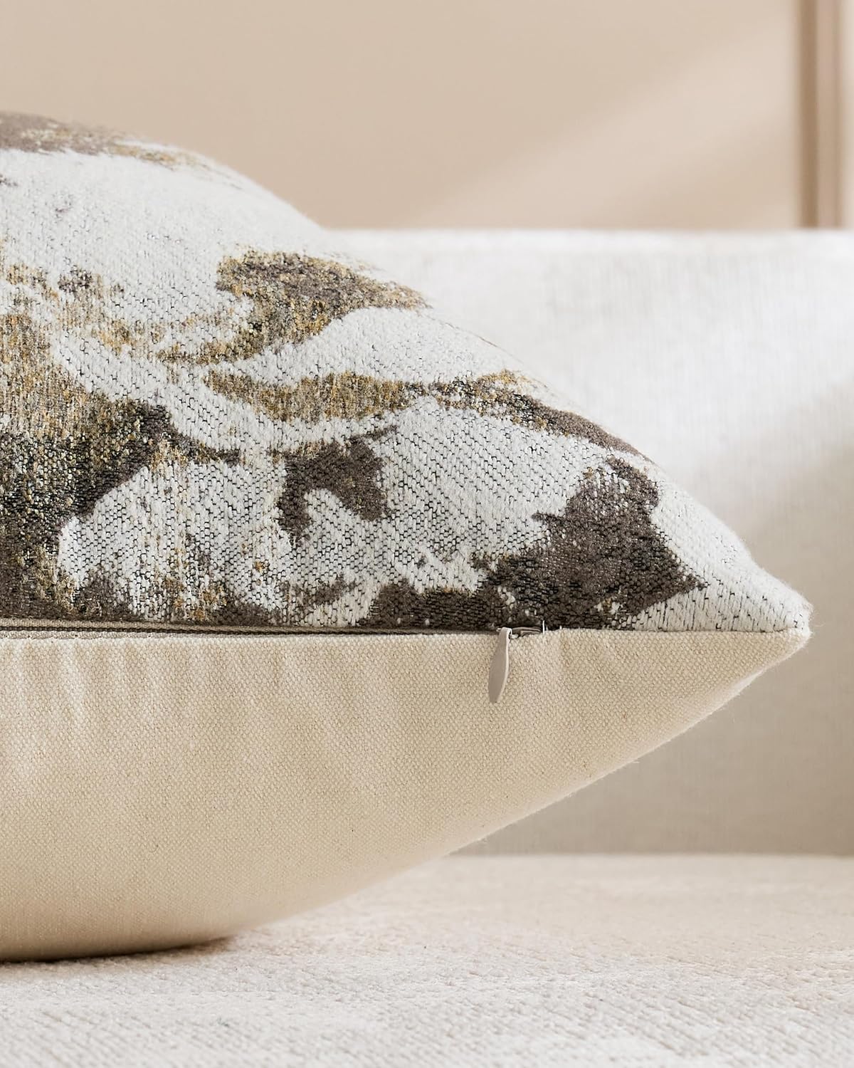 Vintage Floral Chenille Cushion Covers - Twin-Pack - Warm Taupe, 45cm x 45cm