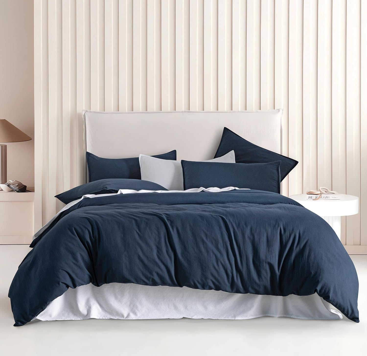 Vintage Washed Microfibre Quilt Cover Set - Navy