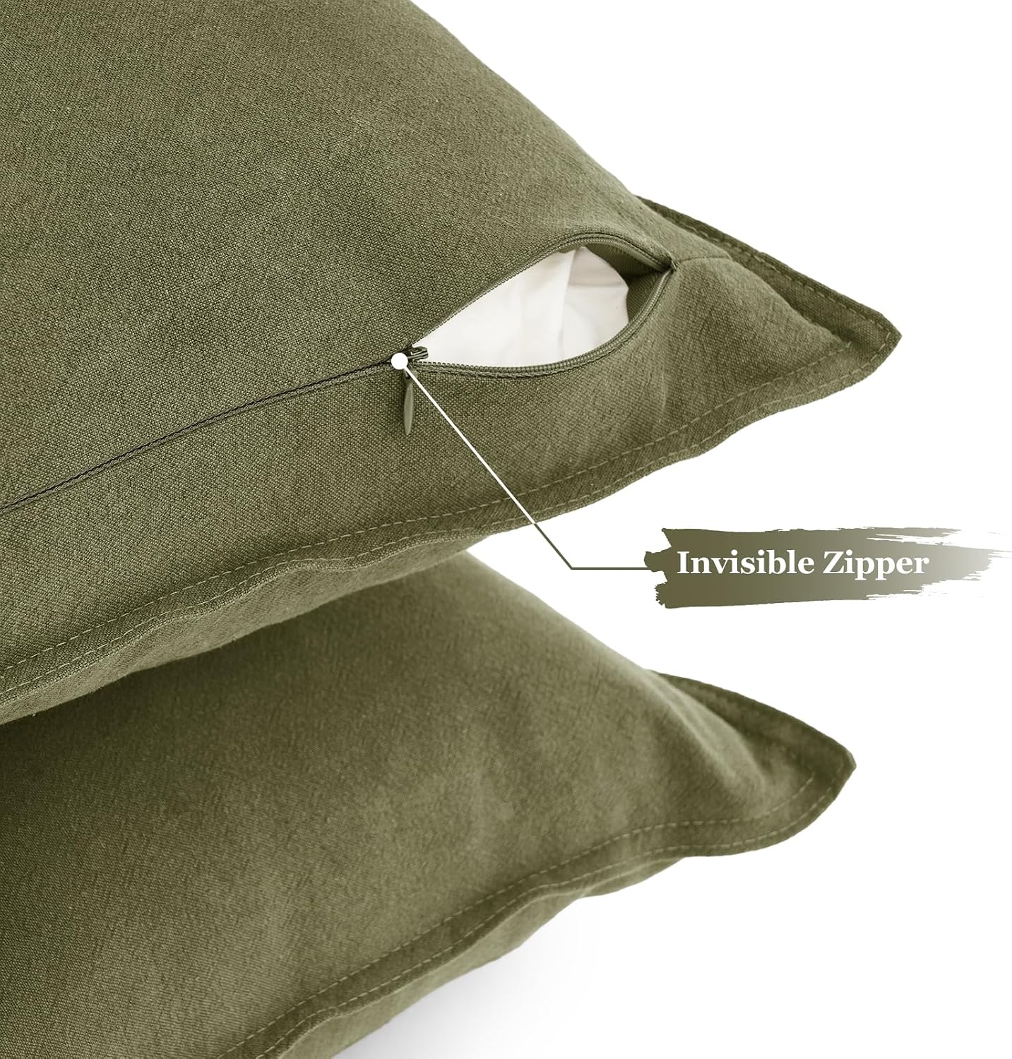 Linen-Cotton European Pillowcases - Soft & Breathable with Hidden Zipper Design - Olive Green, 65x65cm