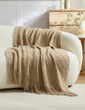 Micro Plush Diamond Knitted Throw Blanket, Natural