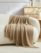 Micro Plush Knitted Woven Throw Blanket - Natural