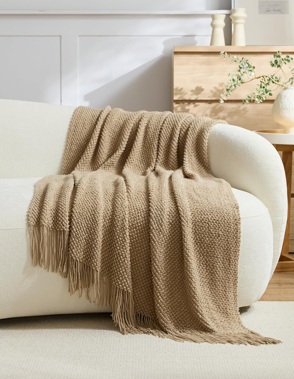 Micro Plush Knitted Woven Throw Blanket - Natural