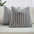 Faux Fur Cushion Covers - Twin-Pack - Grey - 45cm x 45cm