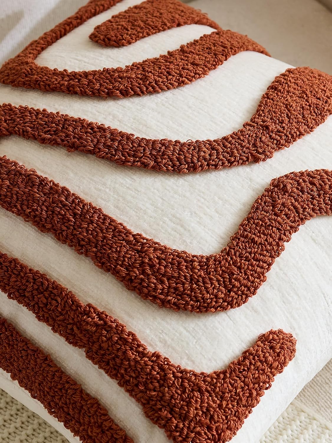Tufted Wave Cushion Covers Set of 2, Rust, 45 x 45 cm