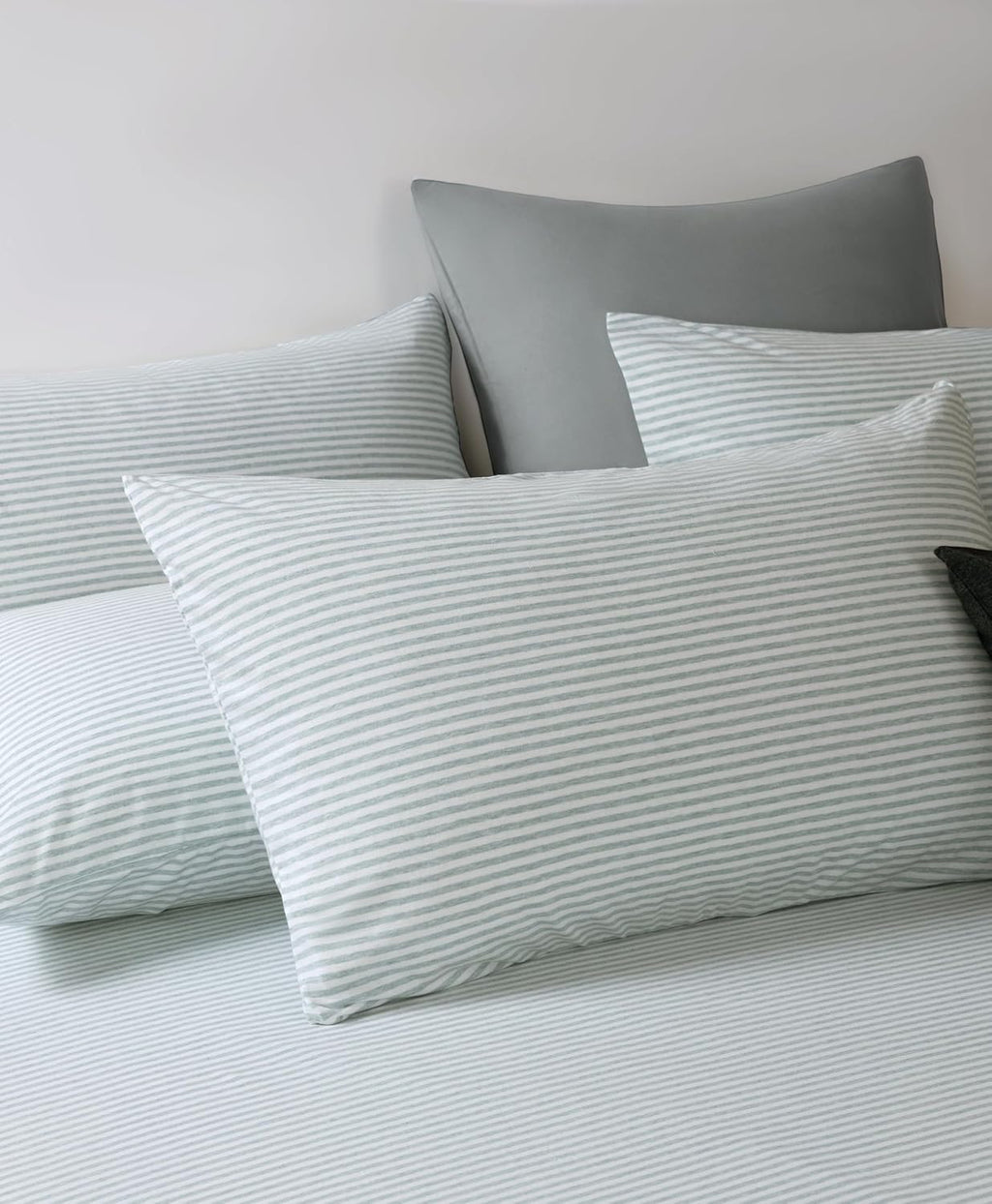 100% Jersey Cotton Standard Pillowcases - Twin-Pack - Sage Stripe