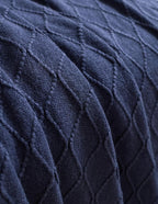 Micro Plush Diamond Knitted Throw Blanket, Navy Blue