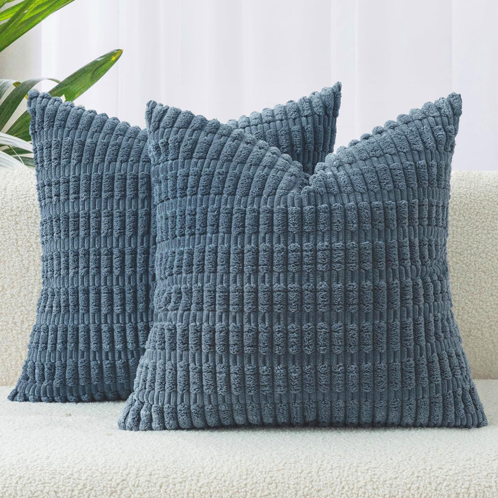 Boho Corduroy Cushion Covers - Twin-Pack - Dusty Blue - 45cm x 45cm