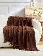 Micro Plush Knitted Woven Throw Blanket - Brown