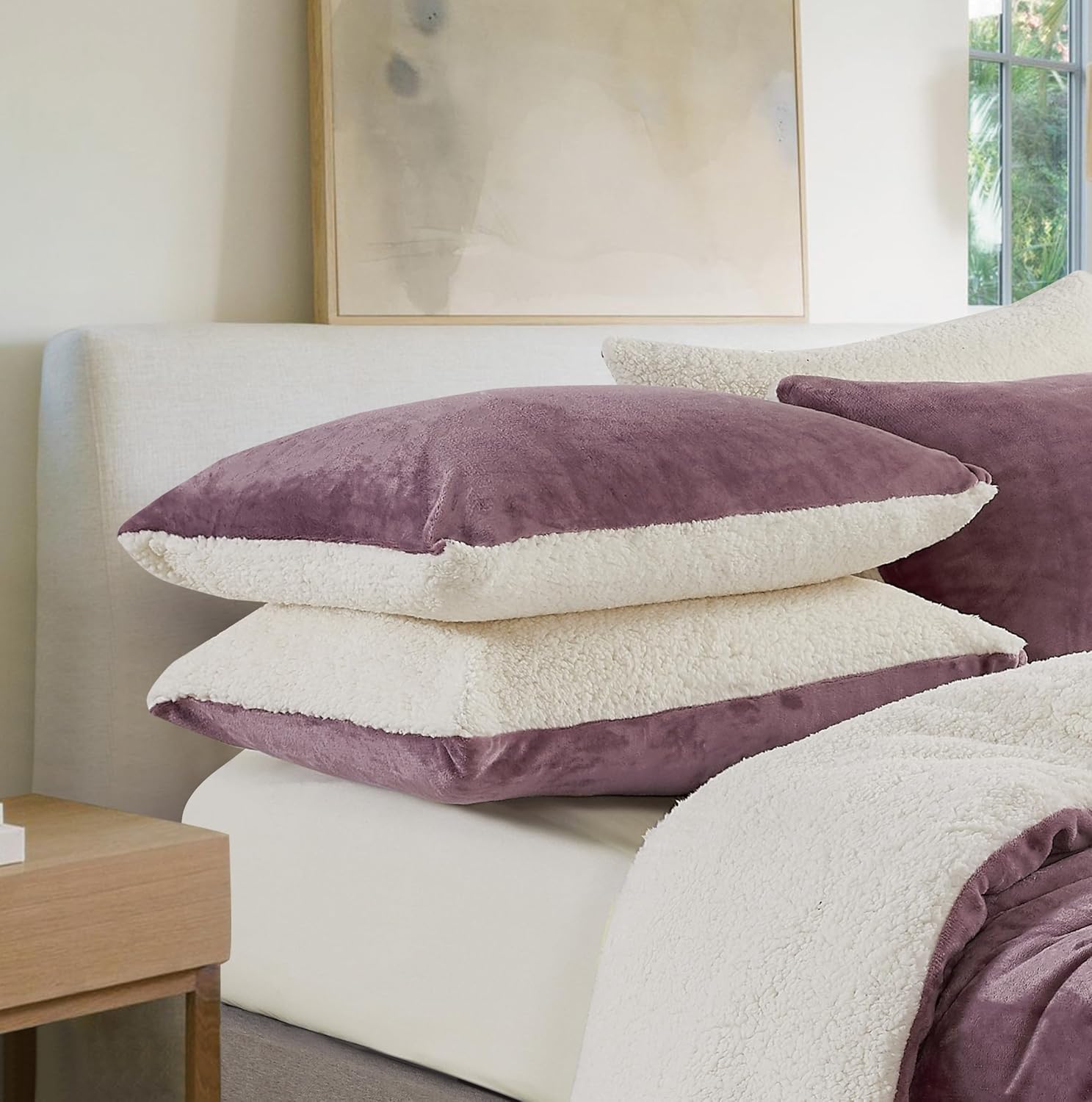 Teddy Sherpa Standard Pillowcases - Twin-Pack - Mauve - 48cm x 73cm