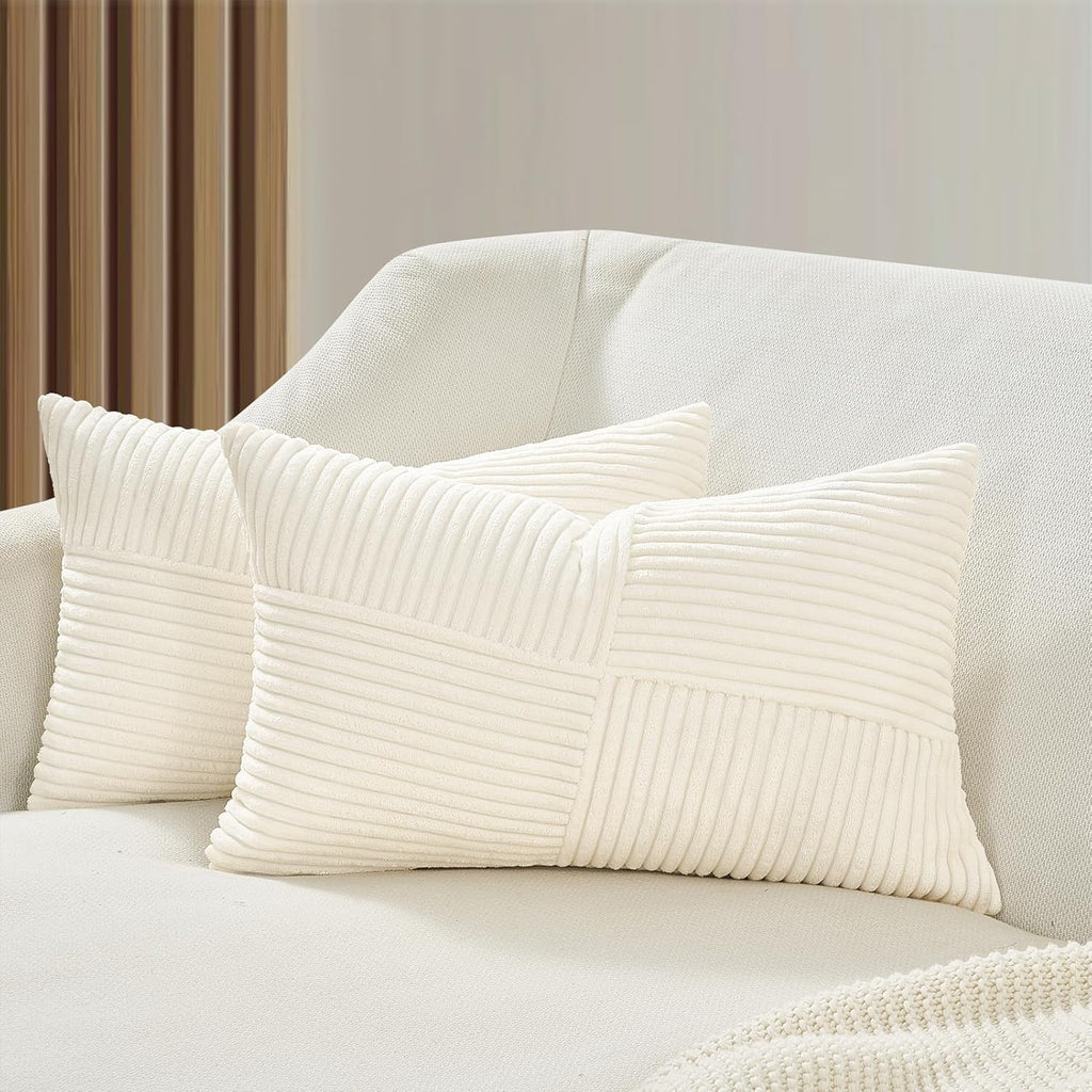 Corduroy Windmill-Inspired Cushion Covers - Twin-Pack - Snow - 30cm x 50cm