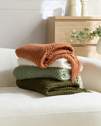Bobble Textured Knitted Throw - Sage Green, 130x170cm