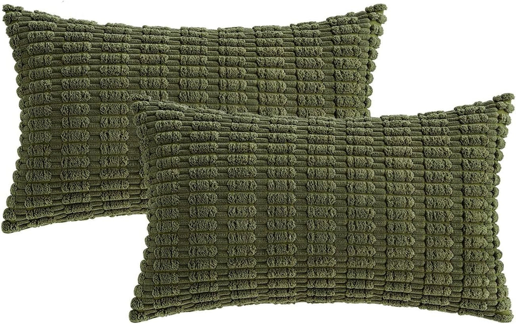 Boho Corduroy Cushion Covers - Twin-Pack - Olive Green - 30cm x 50cm