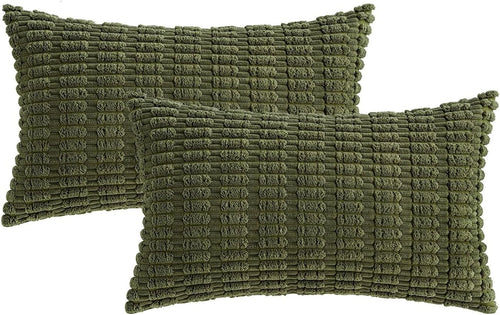 Boho Corduroy Cushion Covers - Twin-Pack - Olive Green - 30cm x 50cm