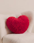 Faux Fur Love Heart Cushion - Red, 40x35cm