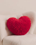 Faux Fur Love Heart Cushion - Red, 40x35cm