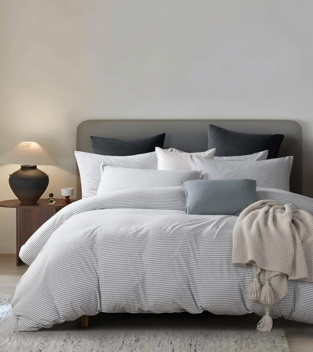 100% Jersey Cotton Standard Pillowcases - Twin-Pack - Grey Stripe
