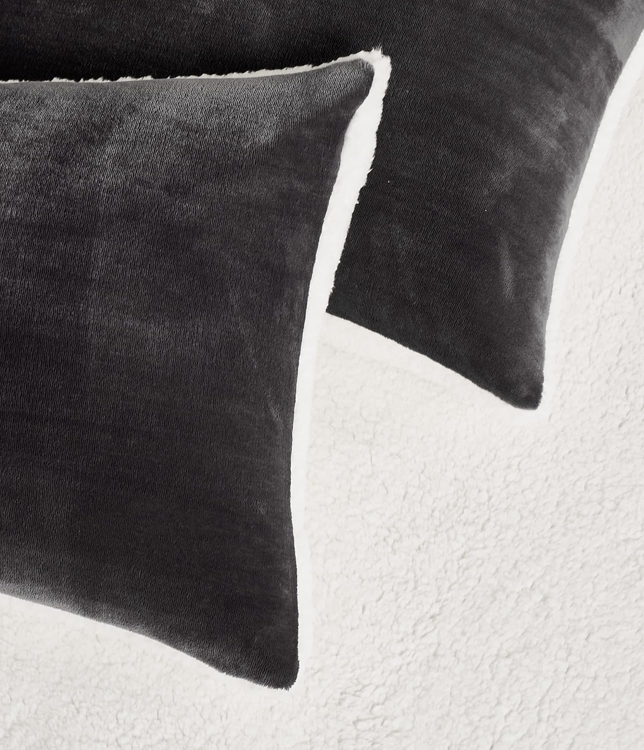 Teddy Sherpa European Pillowcases - Twin-Pack - Charcoal - 65cm x 65cm