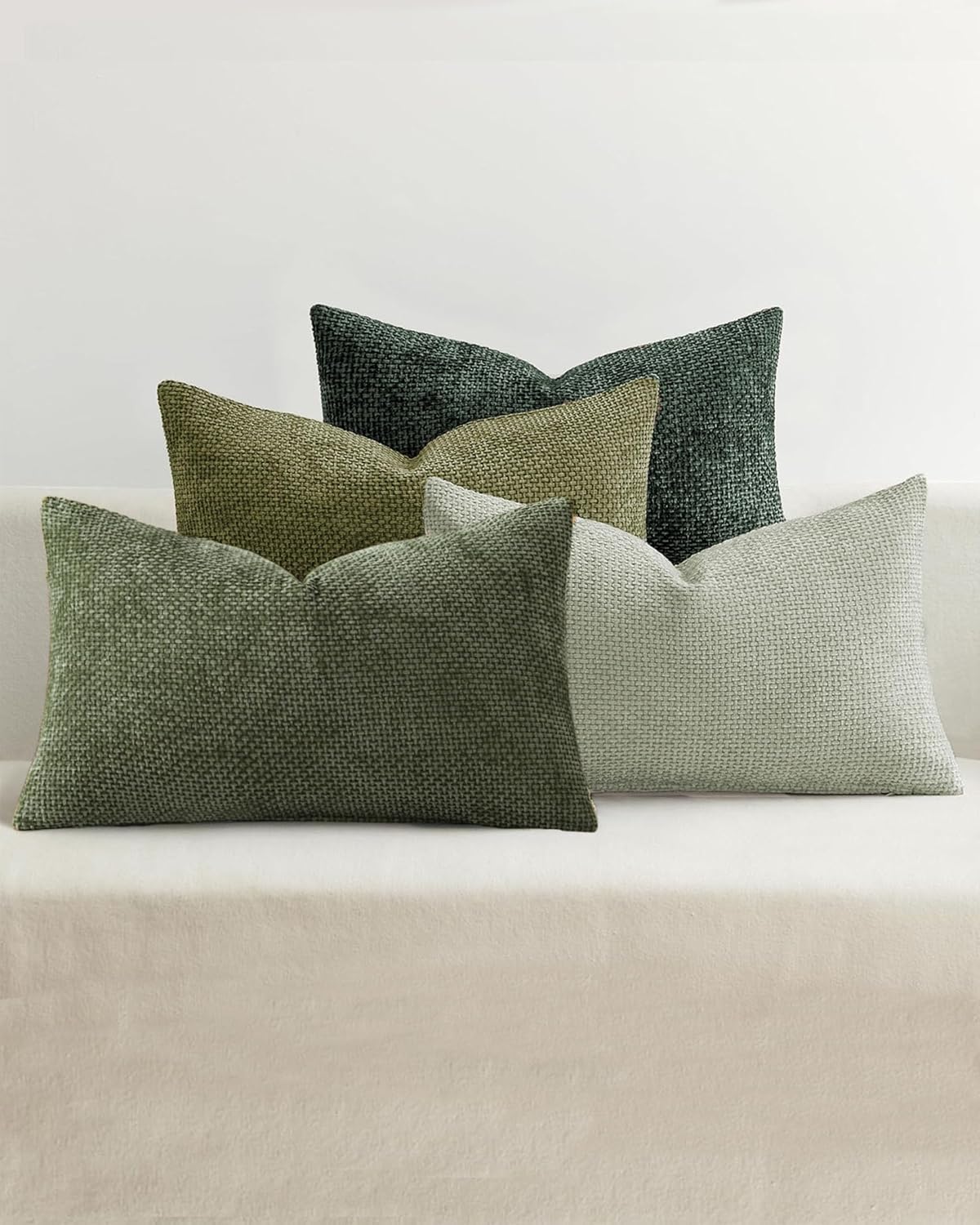 Chenille Grid Cushion Covers - Pack of 4 - Mix of Green, 30cm x 50cm