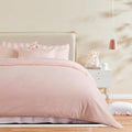 Yarn-Dyed Microfibre Stripe Quilt Cover Set - Light Pink