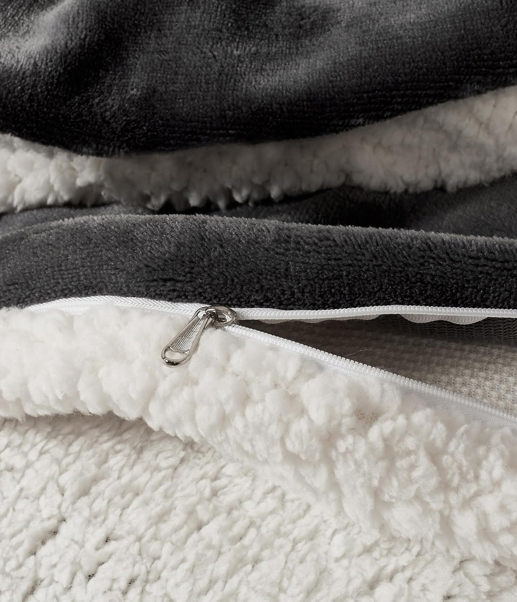 Teddy Sherpa Standard Pillowcases - Twin-Pack - Charcoal - 48cm x 73cm