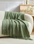 Micro Plush Diamond Knitted Throw Blanket, Sage