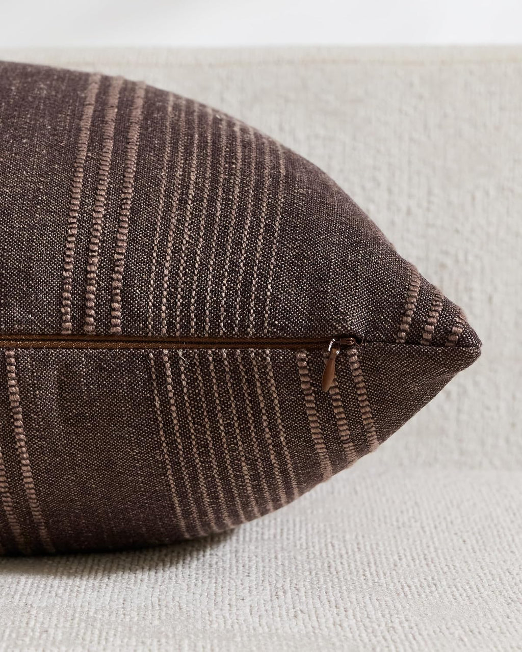 Linen Blend Striped Cushion Covers, Set of 2, Dark Brown, 30x50cm